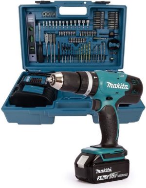 Makita DHP453FX12 18V Li-Ion accuboormachine met klopfunctie - 3.0Ah accu - 101-delige accessoireset